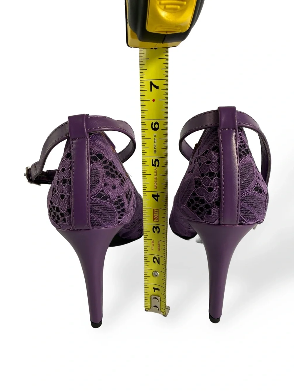 Purple Lace Pointed-Toe Ankle-Strap Heels